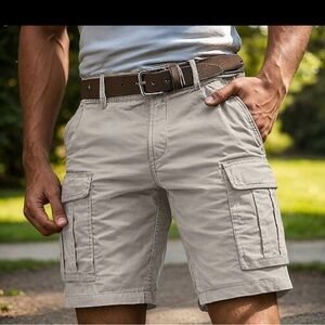 Men's Cargo Shorts Classic Fit Cotton, Grey, Size 38, NWT